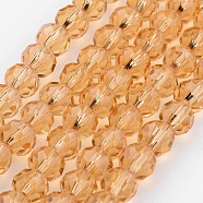Transparent Glass Bead Strands, Imitate Austrian Crystal, Faceted(32 Facets), Round, BurlyWood, 8mm, Hole: 1mm, about 70~72pcs/strand, 20~21 inch(GLAA-G013-8mm-92)
