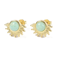 Natural Jade Stud Earrings, with Golden Tone Rack Plating Brass Findings, Sun, 14.6x10.9mm(EJEW-K288-01G-08)