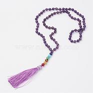 Amethyst Beaded and Gemstone Beaded Necklaces, with Tassel Pendants, 32.87 inch(835mm)(NJEW-P148-01)