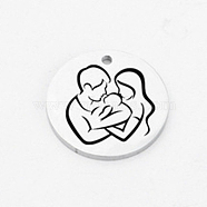 Mother's Day 304 Stainless Steel Pendants, Laser Cut, Flat Round with Mother & Father & Baby, Stainless Steel Color, 20mm(FIND-CJC0003-02B)