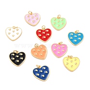 Real 18K Gold Plated Brass Pendants, with Enamel, Long-Lasting Plated, Heart, Mixed Color, 20x19x2.5mm, Jump Ring: 5x1mm, 3mm Inner Diameter(KK-L206-012G)