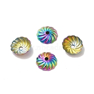 Ion Plating(IP) 304 Stainless Steel Bead Caps, Flower, Rainbow Color, 7x2mm, Hole: 1mm(STAS-G075-10MC)