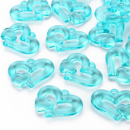 Transparent Acrylic Beads, Heart to Heart, Light Blue, 27x34x6mm, Hole: 3mm, about 191pcs/500g(TACR-S154-57B-946)