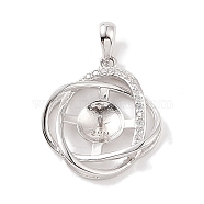 925 Sterling Silver Peg Bail Pendants, with Cubic Zirconia, Hollow Flower Charm, for Half Drilled Beads, Real Platinum Plated, 21x17.5x3.5mm, Hole: 3mm, Pin: 1mm(STER-B003-08P)