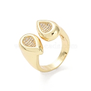 Brass Cuff Finger Rings, with Cubic Zirconia, Teardrop, Inner Diameter: 16.6mm(RJEW-H227-02G-02)