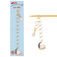 Alloy Enamel Paw Print & Moon with Cat Charm Knitting Row Counter Chains, with Brass Ring, Golden, 21.6cm(HJEW-PH01812)