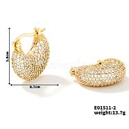 Moon-shaped Brass Rhinestone Hoop Earrings for autumn and winter, stylish and elegant, Golden, 17x7mm(JO3025-2)