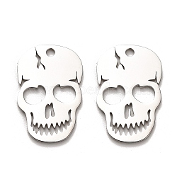 Halloween 304 Stainless Steel Pendants, Laser Cut, Skull Charm, Stainless Steel Color, 30x19.5x1mm, Hole: 2mm(STAS-B054-01P)