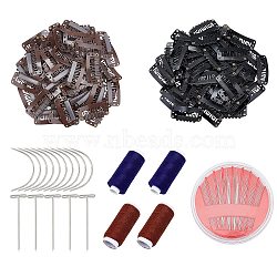DIY Snap Hair Clips Making Kits, with Polyester Sewing Thread, Iron Sewing Needles, T-shape Steel Sewing Craft Pins Needles, C Shape Curved Needles and U Shape Metal Snap Clips, Mixed Color(DIY-FH0001-51)