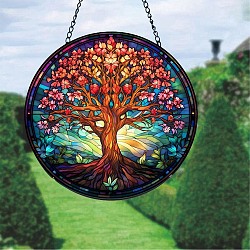 Acrylic Wall Decorations, Hanging Ornament, Flat Round, Tree of Life, 150mm(PW24040317002)