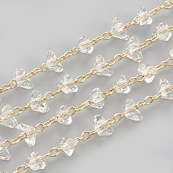 Handmade Glass Beaded Chains, Soldered, with Spool, with Brass Findings, Faceted, Nickel Free, Golden, Clear, 2x4x4mm, about 25m /Roll(CHC-N015-06C-G)