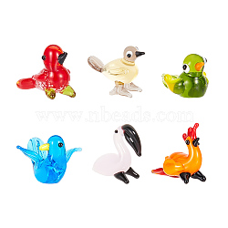 AHADEMAKER 6Pcs 6 Style Home Decorations, Handmade Lampwork Display Decorations, Bird, Mixed Color, 18~33x8~21x14~25mm, 1pcs/style(LAMP-GA0001-02)