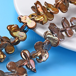 Natural Keshi Pearl Beads Strands, Cultured Freshwater Pearl, Dyed, Gourd, Saddle Brown, 20~28x10~12x2~6mm, Hole: 0.5mm, about 44~50pcs/strand, 16.53~17.32 inches(42~44cm)(PEAR-S021-114C)