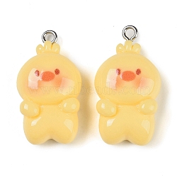 Resin Pendants, with Platinum Iron Loops, Chick, Gold, 28x15.5x8.5mm, Hole: 2mm(RESI-U004-01E)