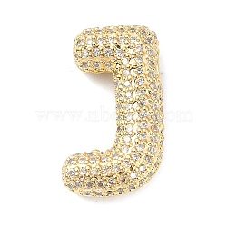 Rack Plating Brass Micro Pave Cubic Zirconia Pendants, Real 18K Gold Plated, Lead Free & Cadmium Free, Letter, Letter J, 24x14x6.5mm, Hole: 4x2.5mm(KK-Q790-01J-G)