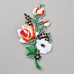 Embroider Thread Iron on/Sew On Patches, Hot Melt Adhesive, Cloth Appliques, Flower, 110x55x2mm(PATC-WH20007-09)