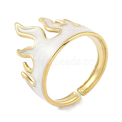 Ion Plating(IP) 304 Stainless Steel Enamel Flame Shape Cuff Finger Rings, Open Rings for Women, Real 18K Gold Plated, 16mm, Adjustable(RJEW-L107-086G-01)