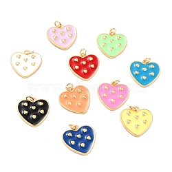 Real 18K Gold Plated Brass Pendants, with Enamel, Long-Lasting Plated, Heart, Mixed Color, 20x19x2.5mm, Jump Ring: 5x1mm, 3mm Inner Diameter(KK-L206-012G)