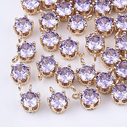 Transparent Glass Charms, with Brass Findings, Faceted, Crown, Light Gold, Medium Purple, 8.5x6x5mm, Hole: 1mm(GLAA-T007-17C)
