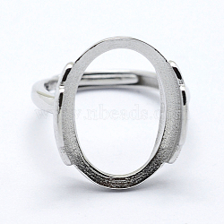 925 Sterling Silver Finger Ring Components, Adjustable, Oval, Platinum, Size 7 (17mm), 2mm wide, Tray: 15x20mm(STER-G027-10P)