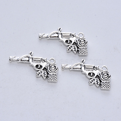 Tibetan Style Alloy Pendants, Cadmium Free & Lead Free, Gun, Antique Silver, 30x19x4mm, Hole: 2mm, about 158pcs/500g(TIBE-R316-120AS-RS)