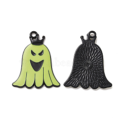 Halloween Theme Rack Plating Alloy Enamel Pendants, Ghost Charms, Electrophoresis Black, 31.5x24.5x1.5mm, Hole: 2mm(PALLOY-O109-55EB)