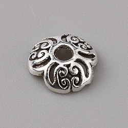 Tibetan Style Alloy Bead Caps, 3-Petal, Flower, Antique Silver, 8x2mm, Hole: 1.8mm(FIND-WH0143-60C)