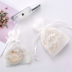 Drawstring Organza Jewelry Gift Bags, Rectangle, White, 14x10cm(PW-WG59003-01)