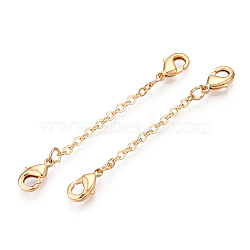 Brass Cable Chain Chain Extender, End Chains with Double Lobster Claw Clasps, Real 18K Gold Plated, 35~40x2mm(KK-ZX024-37G-B)