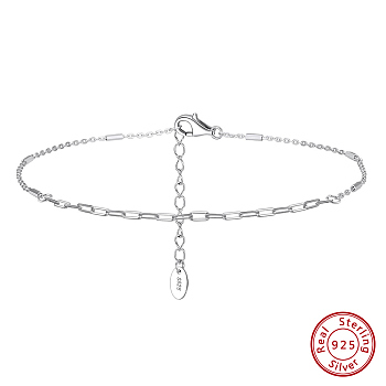 925 Sterling Silver Cable Chain Anklet, Real Platinum Plated, 8-3/4 inch(22.1cm)