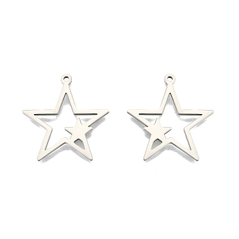 201 Stainless Steel Pendants, Star, Stainless Steel Color, 26x25x1.5mm, Hole: 1.4mm