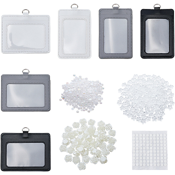 DIY PU Leather Rectangle ID Card Holder Sets, with Resin Cabochon and Acrylic Bead, PVC Round Double Sided Adhesive, Mixed Color, 96~121mm, Hole: 7x7mm