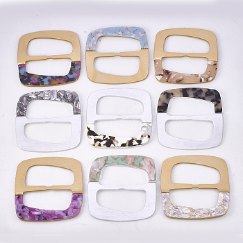 Aluminum & Cellulose Acetate(Resin) Buckles, Rectangle, Mixed Color, 69x67.5x4.5~5mm, Hole: 49x23mm
