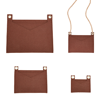 3Pcs 3 Style Felt Purse Organizer Insert, Mini Envelope Handbag Shaper Premium Felt, Bag Accessories, with Iron Grommets, Rectangle, Coconut Brown, 8~18.4x9.2~22x0.6~1.2cm, Hole: 10mm, 1pc/style