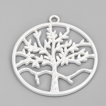 Alloy Big Pendants, Matte Style, Flat Round with Tree of Life, Cadmium Free & Lead Free, 925 Sterling Silver Plated, 61.5x55x3mm, Hole: 4mm