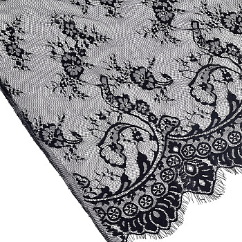 Flower Pattern Polyester Lace Fabric, Clothing Accessories, Black, 300x110x0.01cm