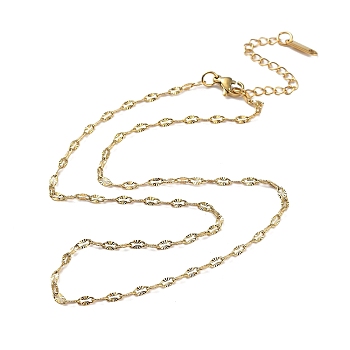 Ion Plating(IP) 304 Stainless Steel Textured Dapped Chain Necklace, Real 18K Gold Plated, 15.75 inch(40cm)