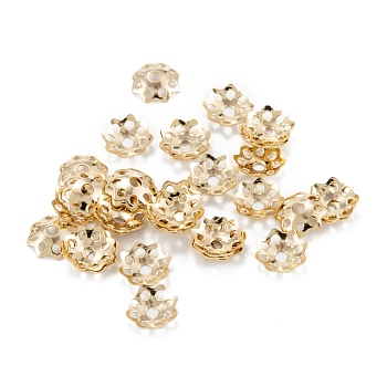 Multi-Petal Brass Bead Caps, Long-Lasting Plated, Rack Plating, Hollow Flower, Real 14K Gold Plated, 5x1mm, Hole: 1mm