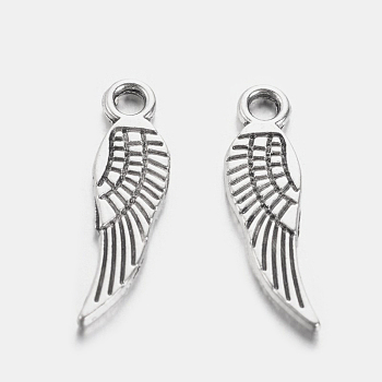 Tibetan Style Alloy Wing Charms, Lead Free & Cadmium Free, Antique Silver, 17x5x1mm, Hole: 2mm, about 2530pcs/1000g