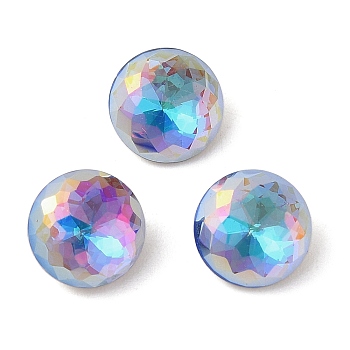 Glass Rhinestone Cabochons, Flat Back & Back Plated, Faceted, Diamond, Bermuda Blue, 10x5.5mm