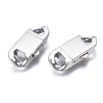 304 Stainless Steel Box Clasps, Oval, Stainless Steel Color, 28x15x5.5mm, Hole: 4X5.5mm