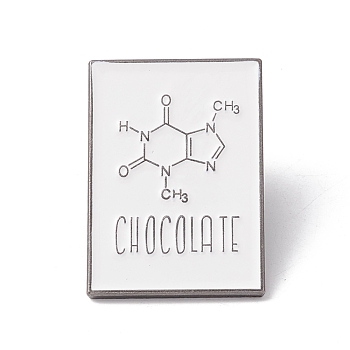 Molecular Structure and Word Chocolate Enamel Pin, Rectangle Alloy Badge for Teachers' Day, Gunmetal, White, 30.5x21.5x1.5mm, Pin: 1mm