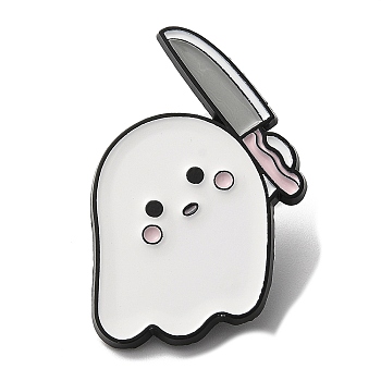 Halloween Ghost with Knife Enamel Pin, Electrophoresis Black Zinc Alloy Brooch for Backpack Clothes, Tool, 35x23x1.5mm