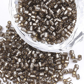 Grade A Glass Seed Beads, Hexagon(Two Cut), Silver Lined, Camel, 1.5~2.5x1.5~2mm, Hole: 0.8mm, about 2100pcs/bag, 450g/bag