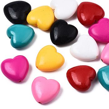 Opaque Acrylic Beads, Heart, Mixed Color, 17x18x8.5mm, Hole: 1.6mm