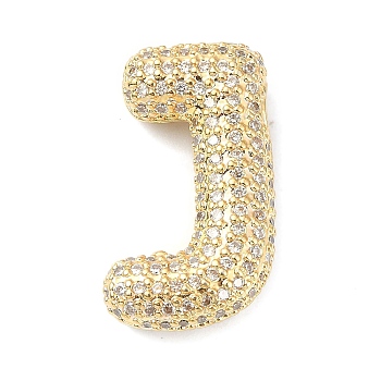 Rack Plating Brass Micro Pave Cubic Zirconia Pendants, Real 18K Gold Plated, Lead Free & Cadmium Free, Letter, Letter J, 24x14x6.5mm, Hole: 4x2.5mm
