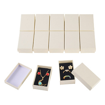 12Pcs Cardboard Paper Jewelry Storage Boxes with Sponge, Gift Package Supplies, Beige, Rectangle, 8x5.2x2.7cm