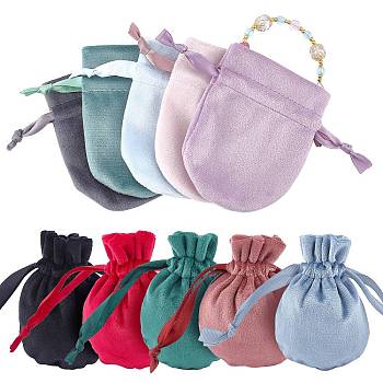 PandaHall Elite 10 Pcs 10 Colors Velvet Jewelry Pouches Bags, with Polyester Cord, Drawstring Bags, Rectangle, Mixed Color, 9.8~10x7.5x0.25cm, 1pc/color