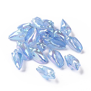UV Plating Rainbow Iridescent Acrylic Beads, Conch Shape, Cornflower Blue, 30x16x14mm, Hole: 1.7mm