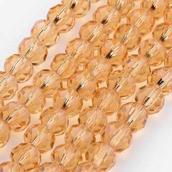 Transparent Glass Bead Strands, Imitate Austrian Crystal, Faceted(32 Facets), Round, BurlyWood, 8mm, Hole: 1mm, about 70~72pcs/strand, 20~21 inch